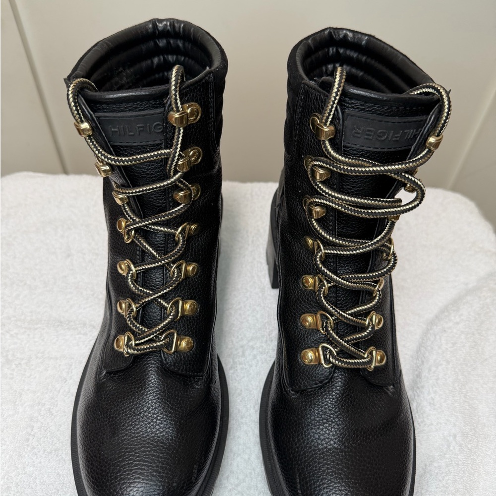 Tommy Hilfiger Black Combat Boots with Gold Details - Picture 8 of 16